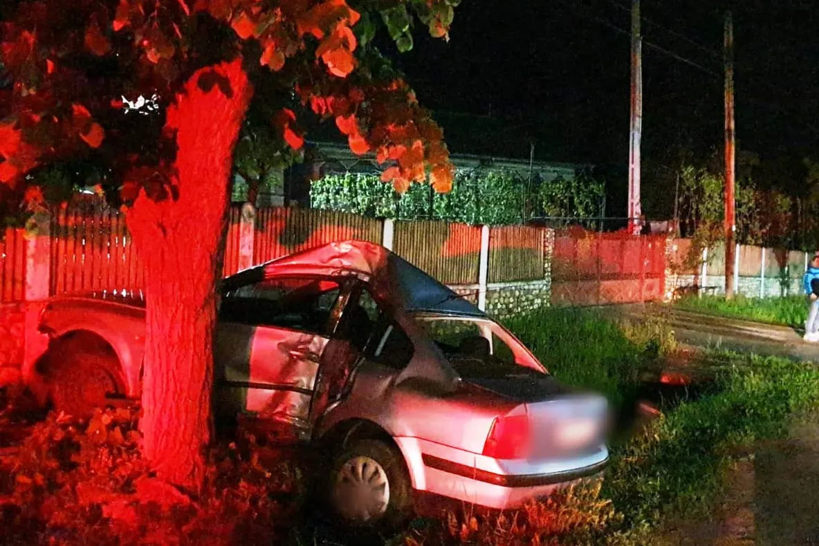 Un șofer s-a izbit de un copac în Valea Caselor