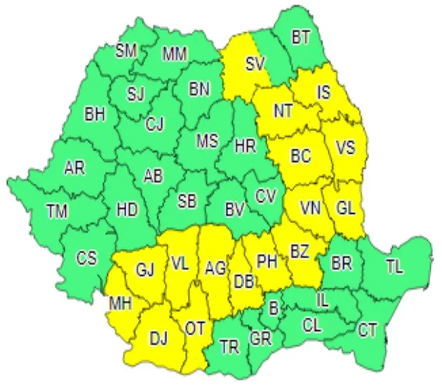 Codul Galben de ploi și furtună a fost extins până în data de 19 iunie
