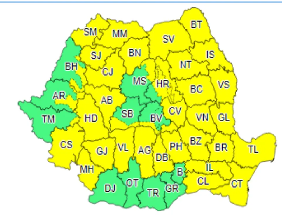 Cod Galben de ploi abundente, (și) pentru Dâmbovița, pe parcursul zilei de 7 iunie