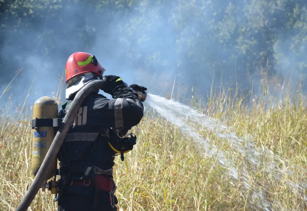 Suprafaţă întinsă de mirişte, mistuită de flăcări. Pompierii intervin 