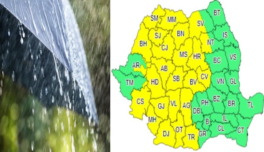 Cod galben de ploaie, în jumătate de țară. În Dâmbovița, de Înviere, șanse mari de ploaie