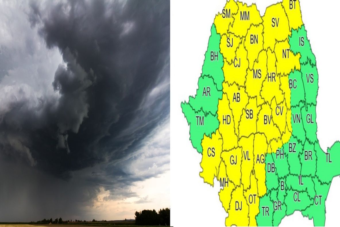 Cod Galben în 27 de județe. Vin ploi violente, cu vijelie și grindină. Județul Dâmbovița este vizat