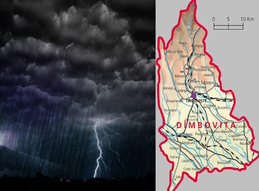 Update| COD Galben de Instabilitate atmosferică, ploi și vijelii, pentru două zile și în Dâmbovița