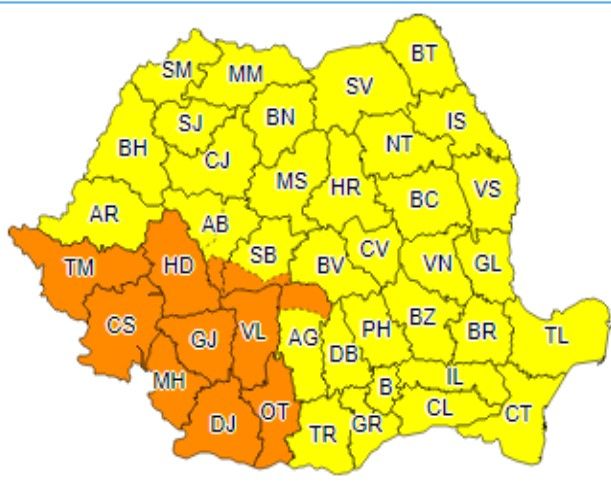 Cod Galben de vijelii și grindină, pentru Dâmbovița, până la ora 15.00