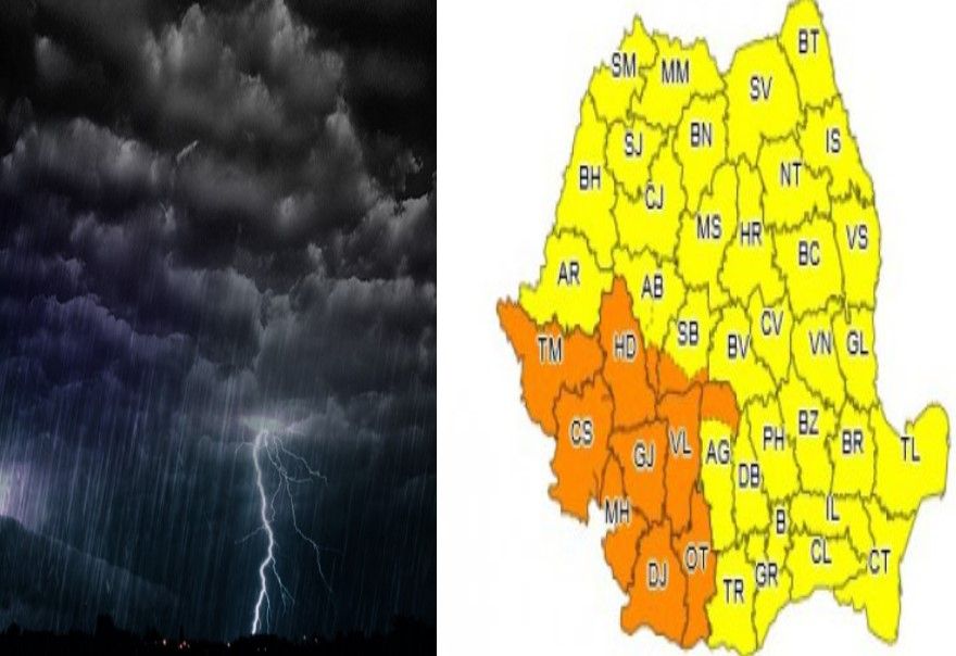 Alertă meteo! Cod Galben pentru zona montană. Din 23 iunie - Codul Portocaliu, posibil și pentru Dâmbovița