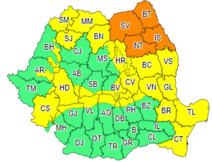 Codul Portocaliu înlocuit de Codul Galben, în nordul județului Dâmbovița
