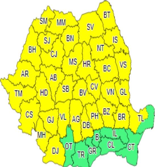 Cod galben de ploi torențiale, pentru aproape toată țara, până în data de 22 iunie