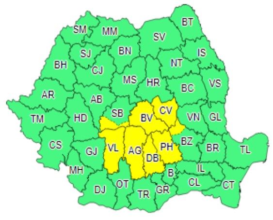 Atenție! Cod Galben de ploi torențiale (și) în Dâmbovița