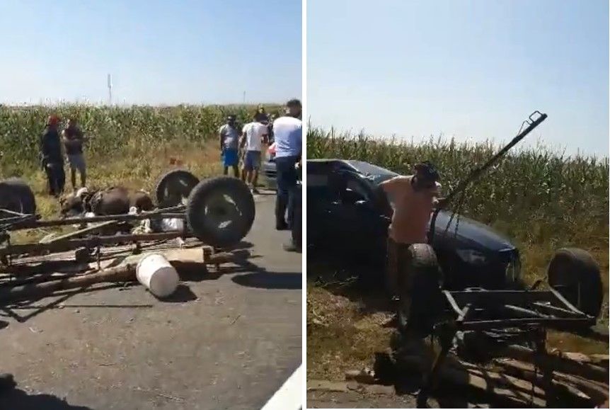 Update| Patru răniți, după un accident în care au fost implicate o căruță și o mașină, la Matraca