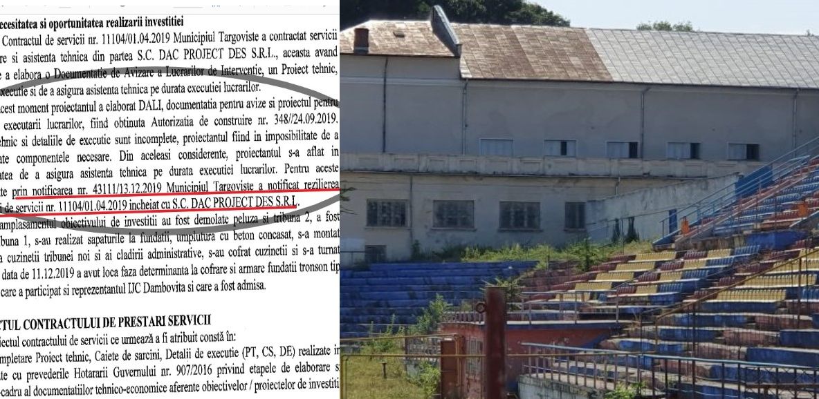 Probleme la reabilitarea stadionului "Eugen Popescu" din Târgoviște. A fost reziliat contractul cu proiectantul