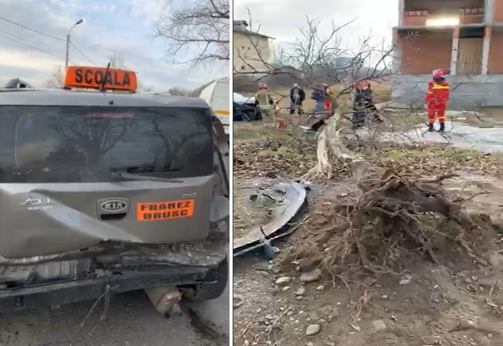 Accident spectaculos la Târgoviște,între un autoturism și o mașină școală