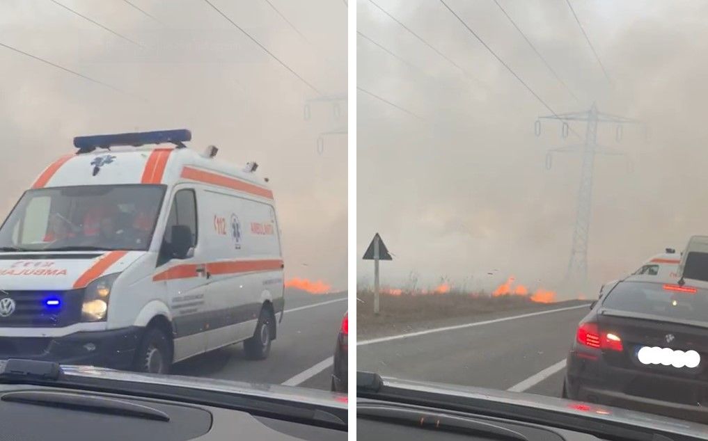 Video| Puternic incendiu de vegetație, la Ilfoveni, în Dâmbovița. Trafic perturbat pe DN 71