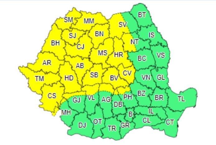 Atenționare meteo! Cod galben de vânt, în jumătate de țară, în data de 2 martie