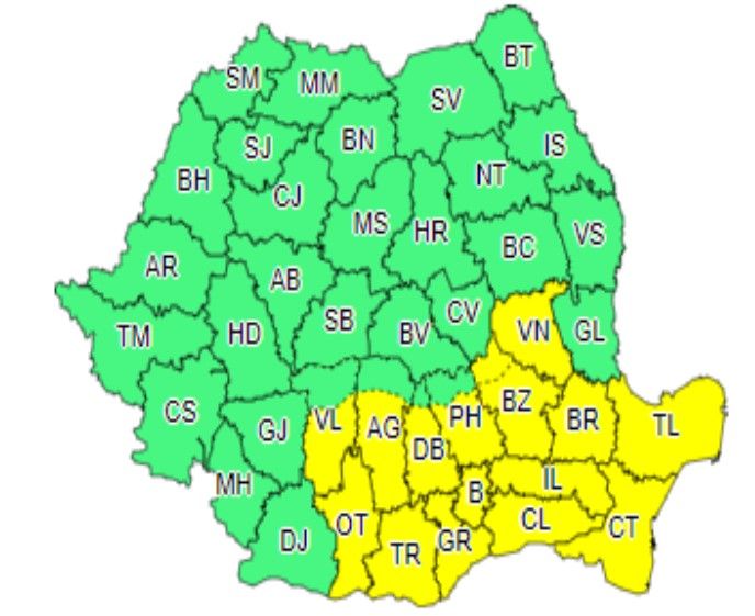 Cod galben de vânt în sud estul țării (5 aprilie). Vântul va sufla și cu 70 km/h