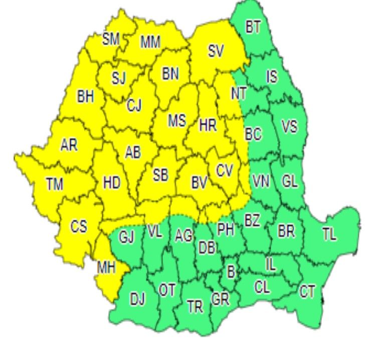 Cod galben de futună și în Dâmbovița, în zona montană (9-10 iunie). Vezi prognoza meteo