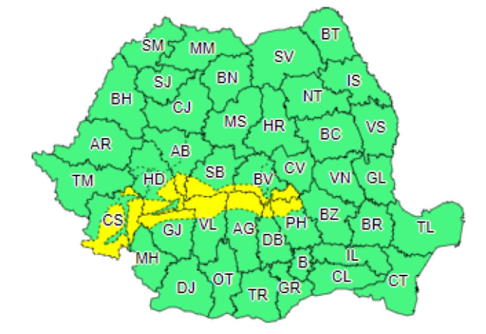 Cod galben de ninsori și viscol în zonele montane a județelor Prahova, Dâmbovița și Argeș