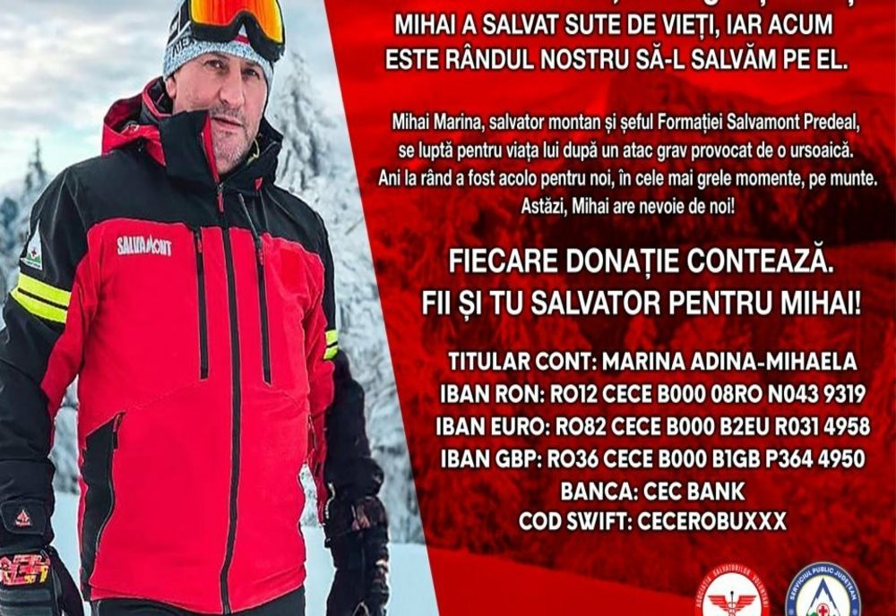 CAMPANIE UMANITARĂ INIȚIATĂ DE ASV ROMÂNIA PENTRU SALVAMONTISTUL DIN PREDEAL RĂNIT GRAV DE O URSOAICĂ