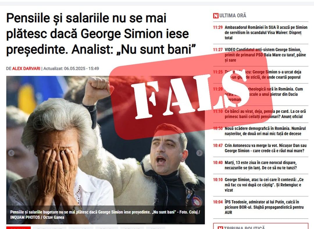 FAKE NEWS DEZMINȚIT: PENSIILE NU SE TAIE DACĂ GEORGE SIMION AJUNGE PREȘEDINTE