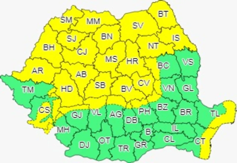 Cod galben de vânt în zona de munte din județul Dâmbovița (100 de km/h), în 25 aprilie