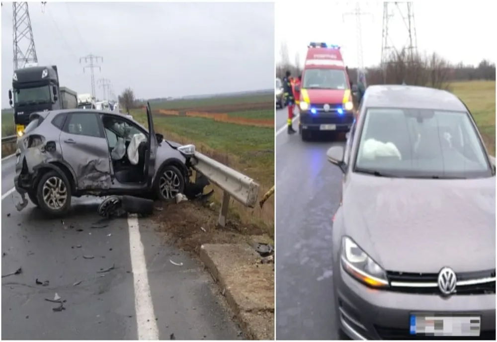 Coliziune între două autoturisme pe DN71 în Dâmbovița. Trei persoane au fost rănite