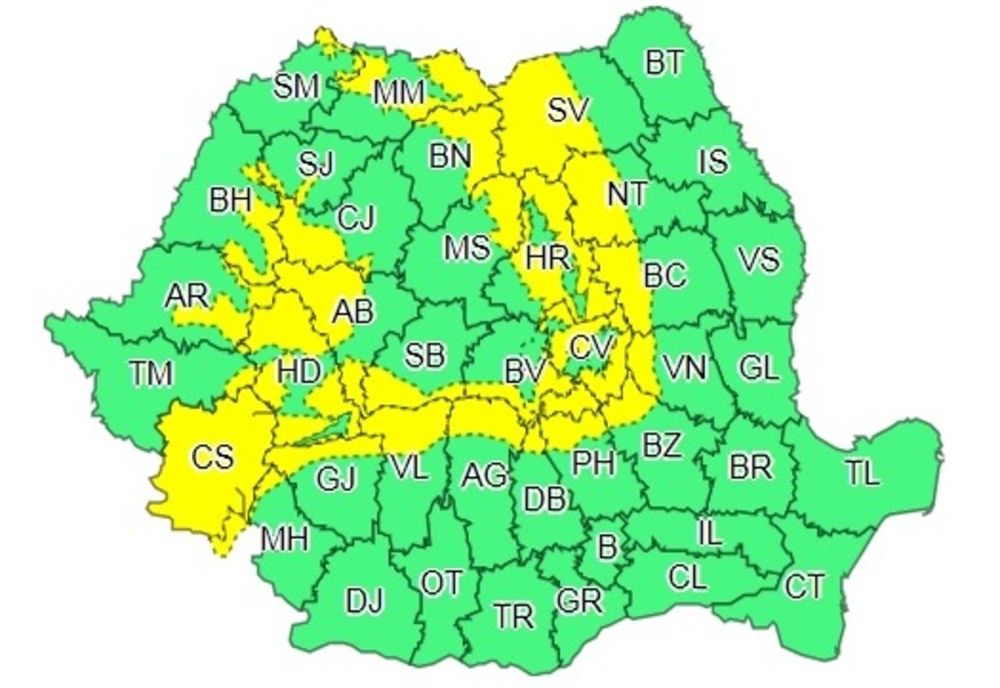 Cod galben de vânt pentru zona de munte a județului Suceava