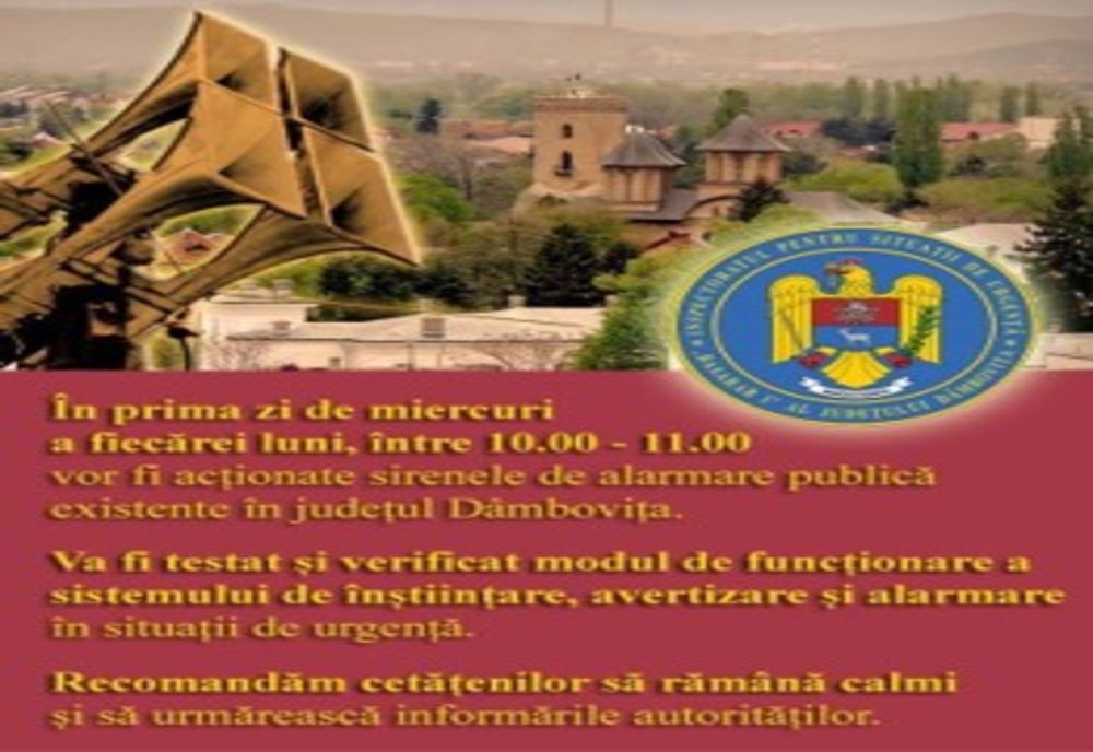 ISU Dâmbovița informează -Nu e niciun motiv de panică. Exercițiul "Miercurea Alarmelor" rămâne doar un...exercițiu