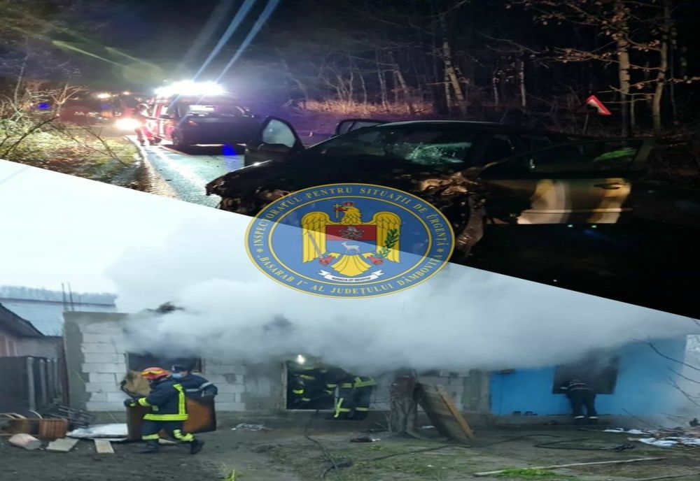 Incendiu și accident rutier, în aceeași localitate, din Dâmbovița. Pompierii au intervenit de urgență