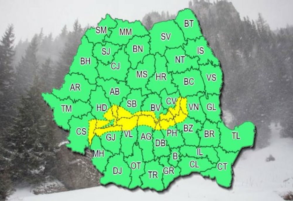 Cod galben de ninsori şi viscol în zonele montane, până marţi dimineaţă 