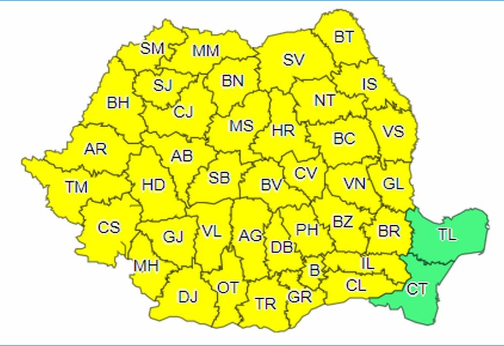 Cod galben de ploi, vânt, vijelii și grindină până joi seara, în toată țara