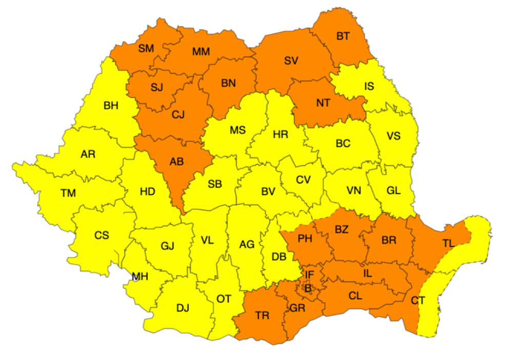ANM - Coduri galben și portocaliu de vânt în toată țara