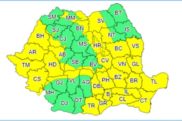 Cod galben de vânt, ninsoare și răcire accentuată a vremii