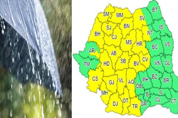 Cod galben de ploaie, în jumătate de țară. În Dâmbovița, de Înviere, șanse mari de ploaie