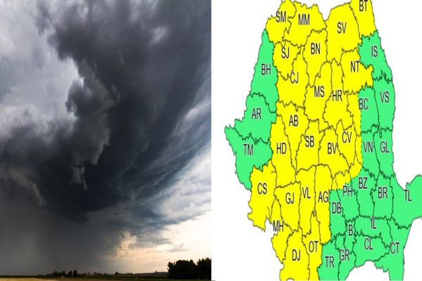 Cod Galben în 27 de județe. Vin ploi violente, cu vijelie și grindină. Județul Dâmbovița este vizat