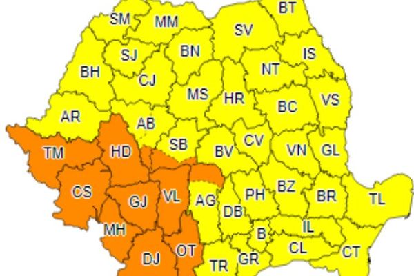 Cod Galben de vijelii și grindină, pentru Dâmbovița, până la ora 15.00