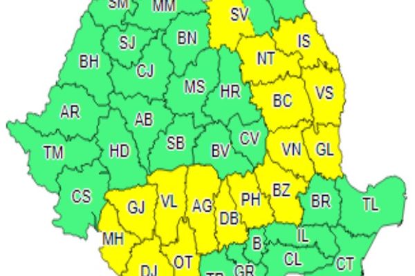 Codul Galben de ploi și furtună a fost extins până în data de 19 iunie