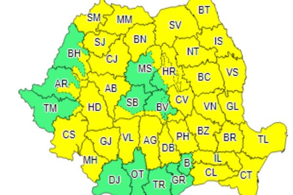 Cod Galben de ploi abundente, (și) pentru Dâmbovița, pe parcursul zilei de 7 iunie
