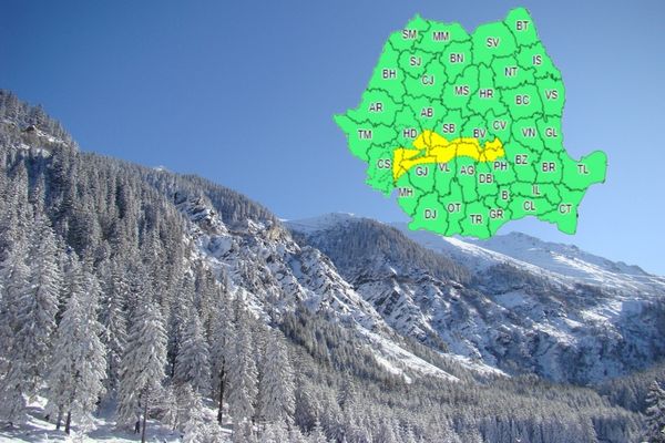 Atenționare meteo de tip Cod Galben, în Carpații Meridionali. Viscol și căderi masive de zăpadă