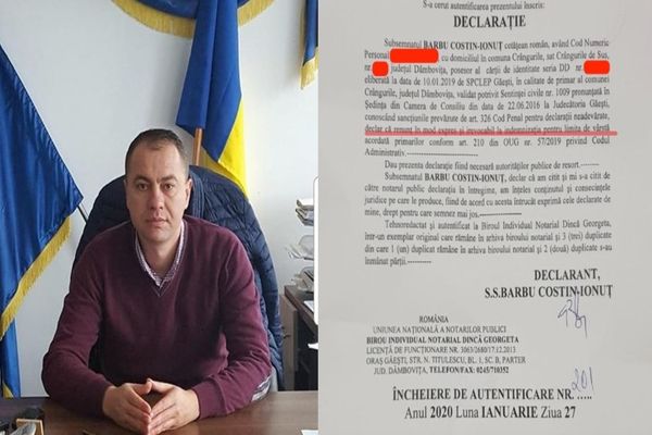 Gest unicat. Un primar din Dâmbovița a renunțat, printr-o declarație notarială, la dreptul de pensie specială