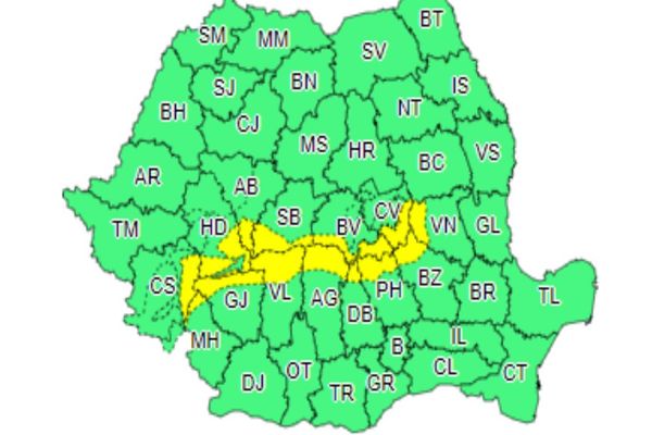 Atenționare meteo doar în zona montană.  Vezi până când mai sunt probleme cu vremea