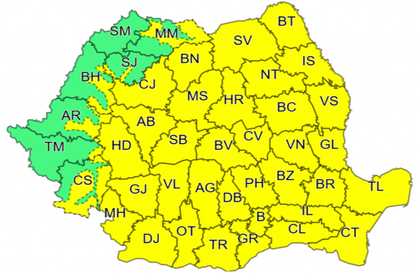Update| Cod galben de furtună (12 mai) și în județul Dâmbovița. Atenționarea vizează aproape toată țara