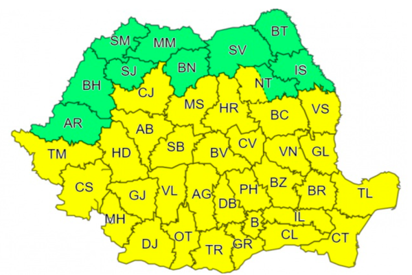 Furtuni, descărcări electrice și cod galben, în aproape toată țara, în următoarele ore. În DB din 20 mai (ora 8.00)