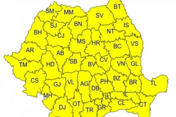 Cod galben prelungit. Încă trei zile (12-15 iunie) de furtuni puternice, în toată țara