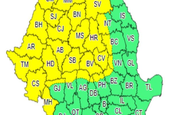 Cod galben de futună și în Dâmbovița, în zona montană (9-10 iunie). Vezi prognoza meteo