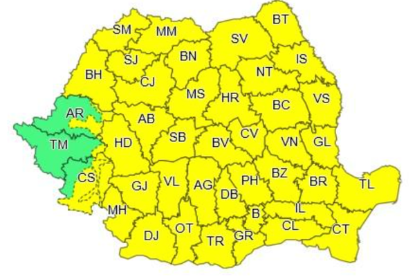 Avertizare meteo de ultimă oră: cod galben de ploi torențiale și vijelii, în aproape toată țara