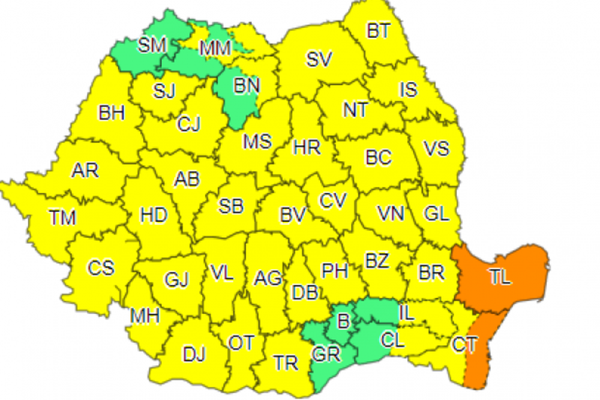 Avertizare COD PORTOCALIU și COD GALBEN de ploi pentru aproape toată țara