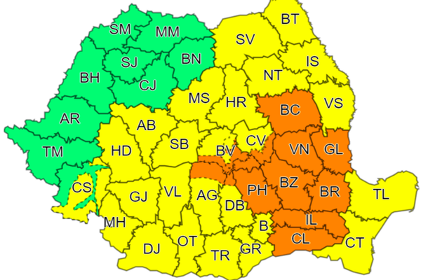 Cod galben și portocaliu de ploi însemnate cantitativ