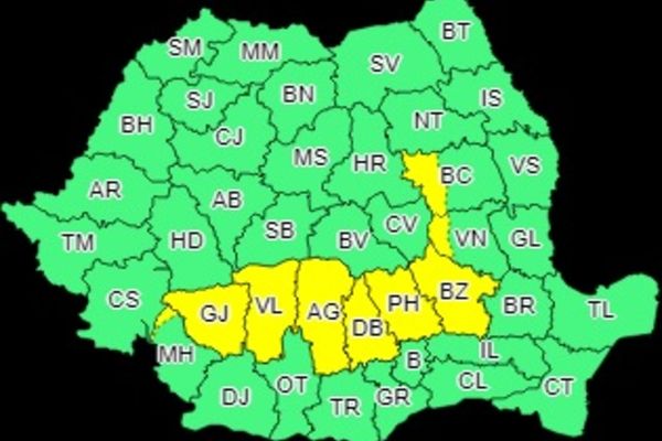 Cod Galben de vreme rea în județul Dâmbovița! Sunt anunțate averse cu caracter torențial până la ora 22:00! 