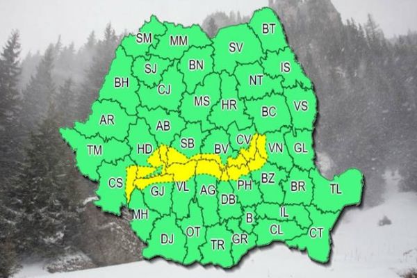 Cod galben de ninsori şi viscol în zonele montane, până marţi dimineaţă 