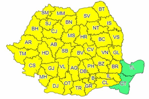 Cod galben de ploi, vânt, vijelii și grindină până joi seara, în toată țara