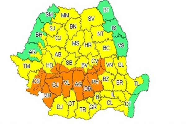 Cod portocaliu de vreme severă pentru judeţele Dâmboviţa şi Prahova